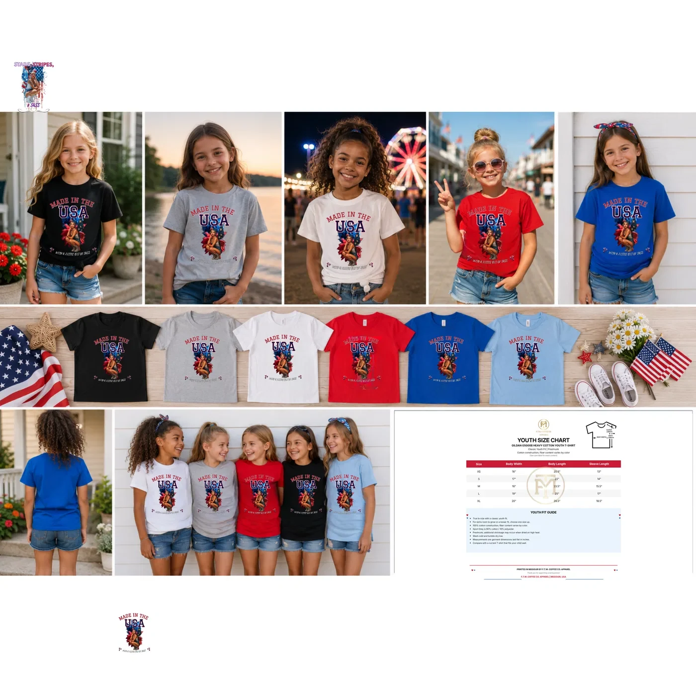 Made in the USA Pin-Up Youth T-Shirt product view 2