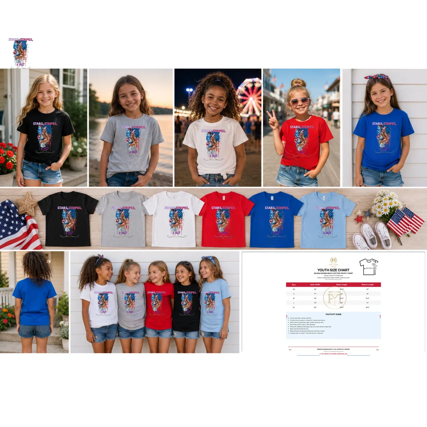 Stars Stripes and Sass Pin-Up Youth T-Shirt product view 2