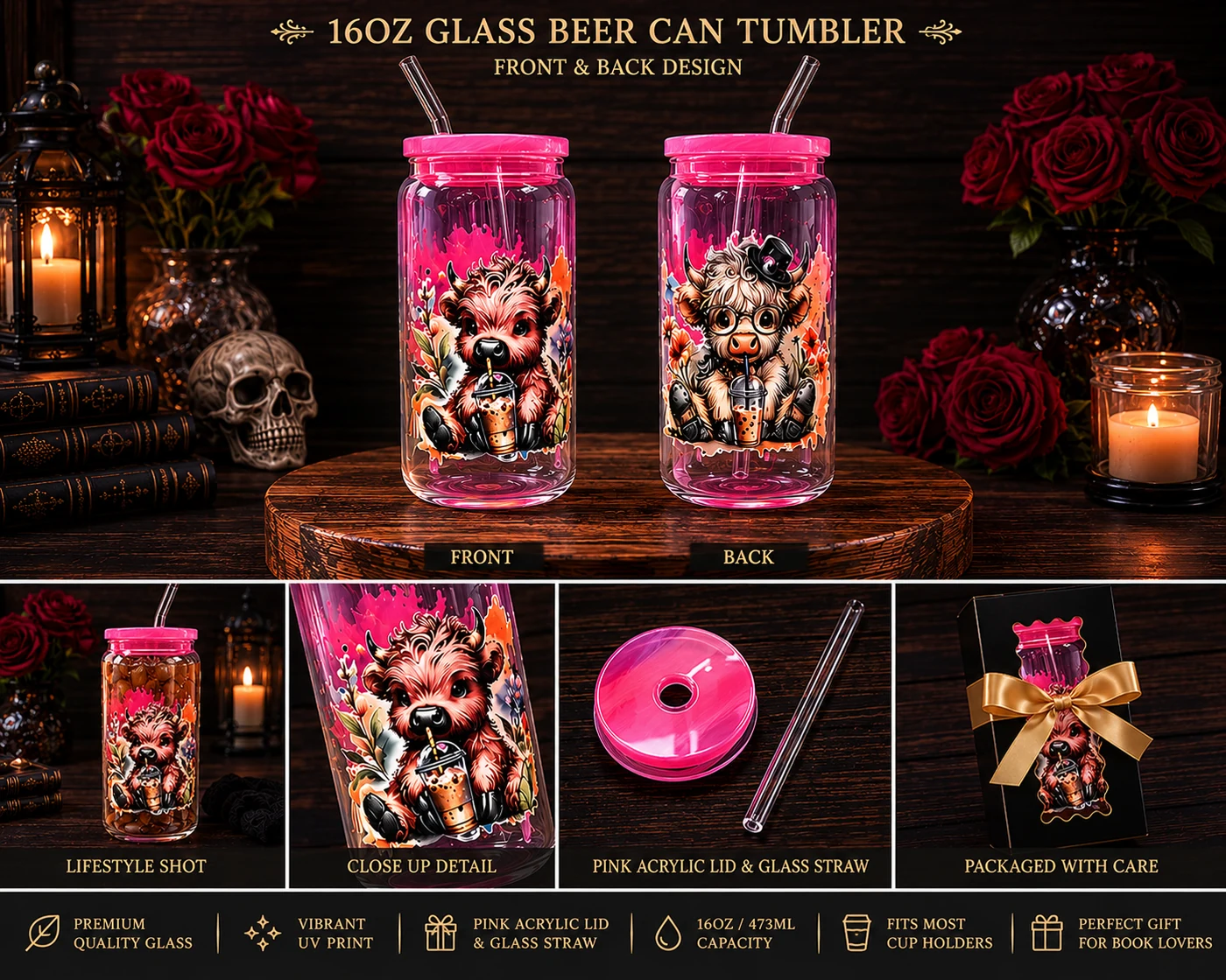 Finished F.T.M. Coffee Cow tumbler display