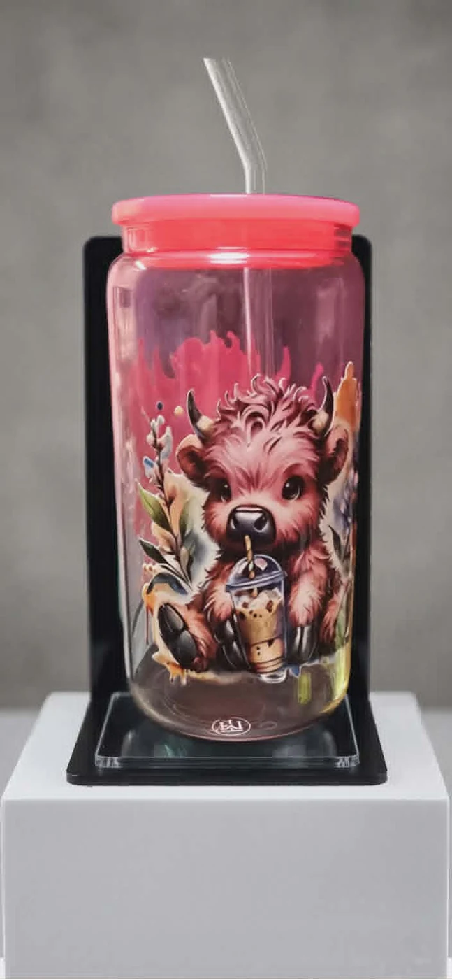 Actual finished Pink Crystal Coffee Cow tumbler
